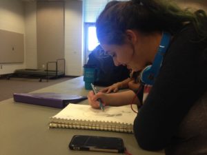 Paige Beck, a sophomore at HHS, practices drawing anime from memory on November 23,2015. Beck uses the minutes before French class starts to draw at Hershey High School, in Hershey, PA.