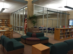 Beginning the 2015-2016 school year, Hershey High School’s “Think Tank” sits in the back corner of the library. The new addition is now ready for students to begin learning.