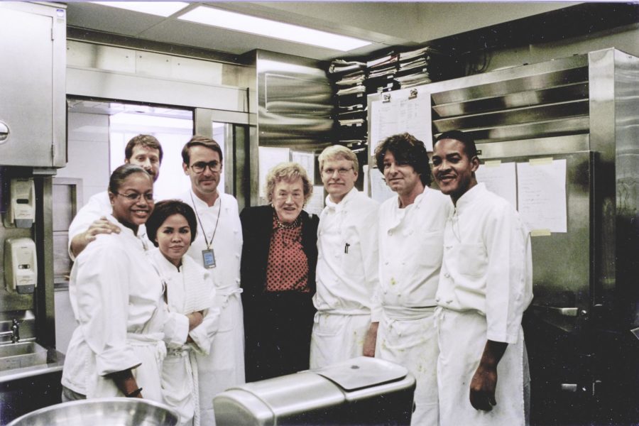 Moeller (third from right) pictured here on October 21, 1999, with other White House chefs and 1960’s TV chef, the late Julia Child. Moeller impressed Child with his cooking so much that Child left a note thanking him. (Photo credit: John Moeller)