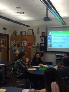 Mrs. Clouser, pictured on the left, teaches a level four Spanish class on Wednesday, November 18, 2015. She uses her high school experiences everyday in her career as a Spanish Professor at Hershey High School. 