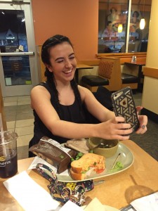 Palutis poses for a snapchat at Panera Bread in Hummelstown on Wednesday, January 27, 2016. Palutis feels frustrated when people open her snapchats and do not reply. 