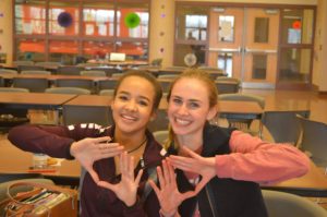 Azelin Thompson and Caroline Sinz pose for a photo on March 11, 2016. Thompson attended last year’s MiniTHON. (Broadcaster/ Hannah Gundermann) 