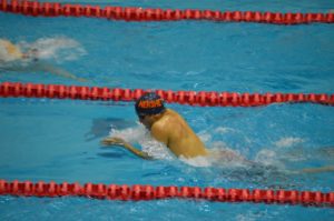 Jack Kushner swims in the 100 breaststroke. Kushner placed 4th overall with a time of 58.17 on Friday, March 5, 2016. (Broadcaster/Shanna Sweitzer)