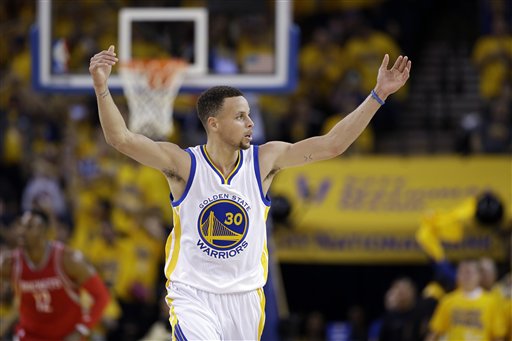 Golden State Warriors Stephen Curry (30) during Game 1 of a first-round NBA basketball playoff series against the Houston Rockets Saturday, April 16, 2016, in Oakland, Calif. (AP Photo/Marcio Jose Sanchez)