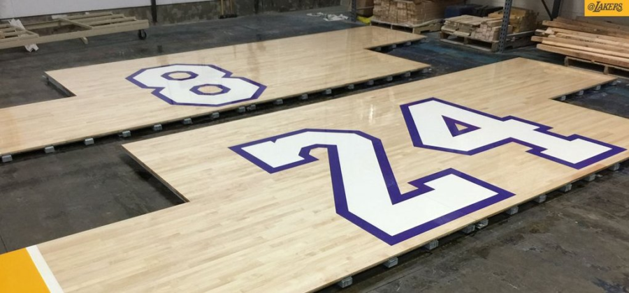 These inserts feature Kobe’s two numbers he wore throughout his career, and were added to the Lakers court in his last game on April 13, 2016. Bryant signed the court after the game. 
(Via Twitter/Sports Center)