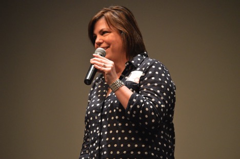 At Hershey High School on April 29, 2016, performer Jane Brockman takes the stage talking about passion. Brockman is a theatre performer, and follows her passion through acting. (Broadcaster/Henry Isaacson)