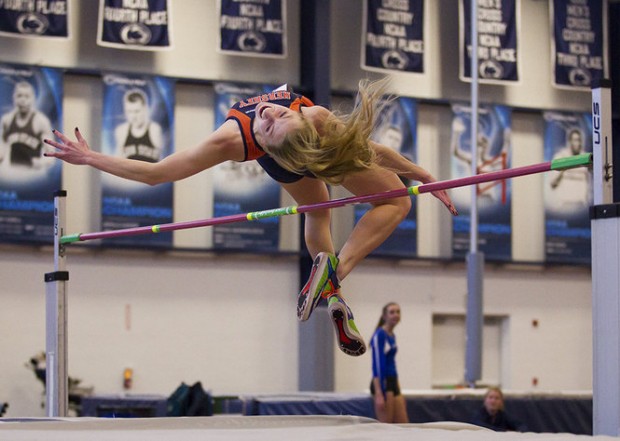 Cotton competes in the high jump during the 2015-2016 indoor track season. She eventually went on to win tenth place in the high jump for the season. 
Picture submitted by: Caroline Cotton 
