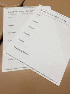 8th graders filled out a survey with questions they had about high school and sent them back over the high school for the Cocoa Community to answer. Includes questions, “Is there a lot of homework?” and “Are there retakes?” (Broadcaster/Abby Shapiro)