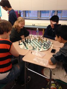 From Left to Right: Chloe Dougherty, Kieri Karpa, Adam Palmer, and Tony O’Shea Dougherty, Karpa, Palmer, and O’Shea indulge in a game of 4-player Chess. The game finished in a draw as the time of the first session expired. 