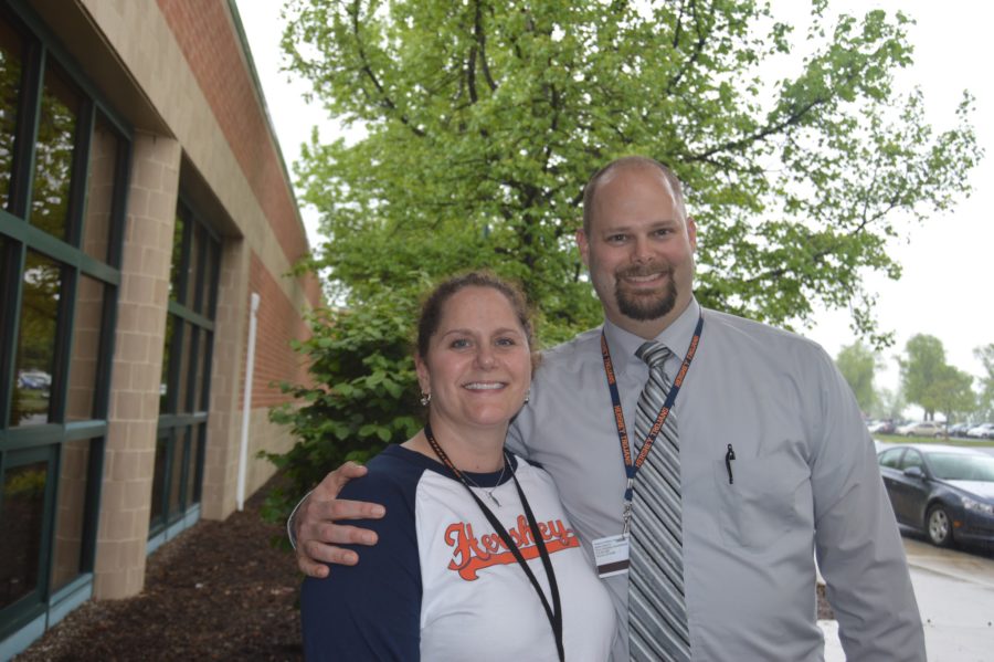 Hershey High School Principal, Dr. Dale Reinman, (right) poses with SADD Advisor and school nurse, Tara Blackburn (left). Both were pleased with this successful safe driving campaign.
