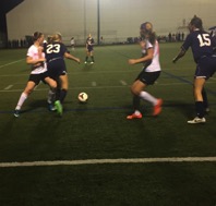 Cassie Zugay(23) and Mikala Awde(15) work together to get the ball. Hershey received the ball off of Zugay’s pass, and Hannah Jones attempted to score.  (Broadcaster/Shyanne Gaston)