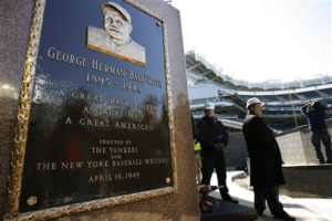The Babe Ruth monument is shown after it was moved to Monument Park at the new Yankee Stadium in New York, Wednesday, Feb. 25, 2009.  (AP Photo/Seth Wenig)