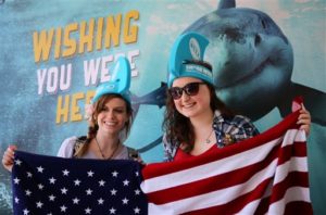 Shark Week fans pose in the photo booth at Pier 39 on Saturday, July 4, 2015, in San Francisco, CA. The festivities culminated with the City of San Francisco annual fireworks show, in conjunction with the beginning of Discovery Channel's Shark Week television programming. (Don Feria/AP Images for Discovery Communications)