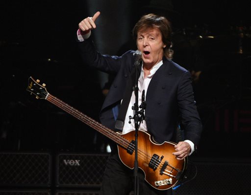 FILE - In this  Oct. 22, 2015, file photo, Paul McCartney performs at First Niagara Center, in Buffalo, N.Y. Goldenvoice announced Tuesday, May 3, 2016, that the Rolling Stones, Bob Dylan, McCartney, Neil Young, Roger Waters and the Who will perform during a three-day concert at the desert grounds where the annual Coachella music festival is held. (AP Photo/Gary Wiepert, File)