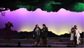 Cast members of the HHS spring musical perform on stage. The entire cast of Into the Woods was nominated for Outstanding Musical.  (Broadcaster/ Zozan Kucukaydin)