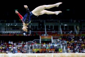 Olympic gymnast Aly Raisman takes on the balance beam on Sunday, August 7, 2016 in Rio De Janeiro. Raisman’s performance on the beam contributed to the women’s team all-around gold medal. (Photo Courtesy/Wall Street Journal) 