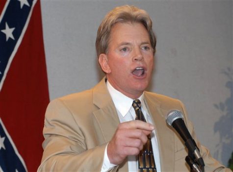 In this May 29, 2004 file photo, Former Ku Klux Klan leader David Duke speaks to supporters in Kenner, La. Duke says he may run for Congress against the No. 3 House Republican, Steve Scalise of Louisiana. Scalise recently apologized for a speech he gave in 2002 to a white supremacist group founded by Duke. (AP Photo/Burt Steel, File)