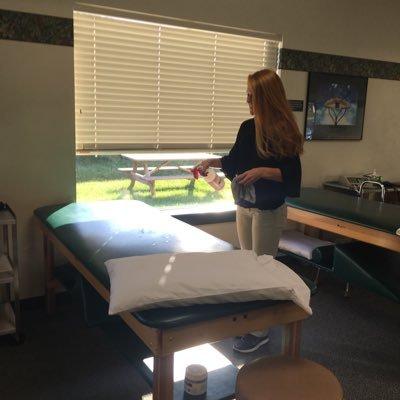 Grace Murray cleans patient beds at Drayer Physical Therapy on September 2, 2016. Murray enjoys the activities that come with interning in this possible future career. 
(Broadcaster/ Grace Murray)   