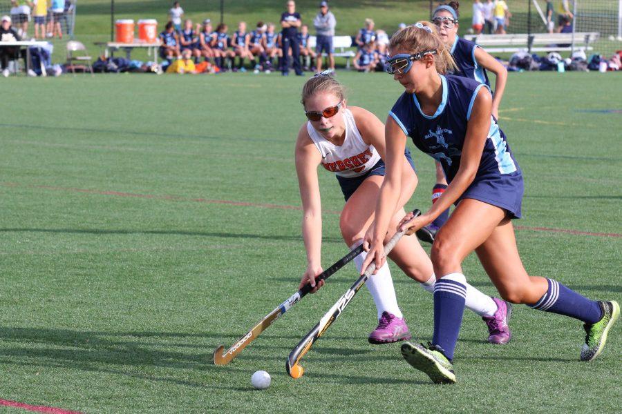 Freshman Maddie Zimmer chases after the ball on Friday’s field hockey game against Dallastown. Zimmer later assisted in the only goal of the game. (Broadcaster/ Marisa Balanda) 