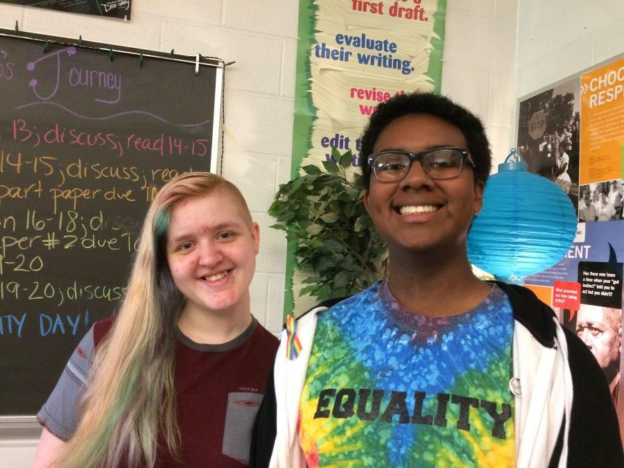 Hannah Simmons(left) and Michael McCall(right) pose for a picture after their successful presentation. Simmons and McCall are co-managers of the Hershey High School GSA. (Broadcaster/Camille Heck) 