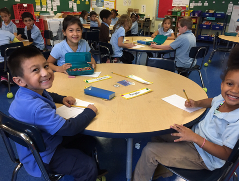Kindergarteners at Maree G. Farring are happy with their new classroom supplies. (Submitted by Kelsey Kodak) 