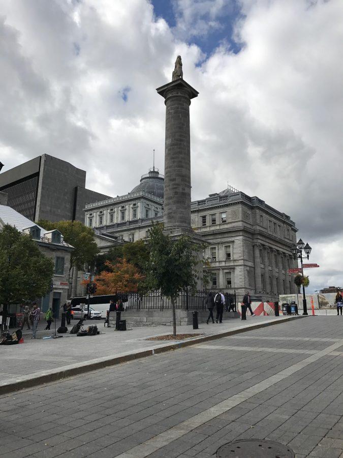 Nelson’s Column stands in Old Montreal, Quebec. The monument was dedicated to the memory of Admiral Horatio Nelson, who died in the Battle of Trafalgar. It was built from 1808-1809. (The Broadcaster/Sofia Suri)   
