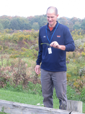 Newell studies the goldenrod he pulled from a plant on October 7, 2016. He looked for the tiny aphids that live on the plant . (Broadcaster/ Echo Rogers) 