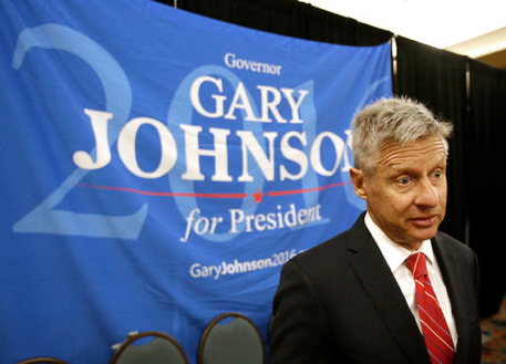 In this May 27, 2016, file photo, Libertarian presidential candidate Gary Johnson speaks at the National Libertarian Party Convention in Orlando, Fla. Broadside, an imprint of HarperCollins Publishers, told The Associated Press on Wednesday, Aug. 31, that Johnson's new campaign book "Common Sense for the Common Good: Libertarianism as the End of Two-Party Tyranny" will be released as an ebook on Sept. 27, 2016. (AP Photo/John Raoux, File)