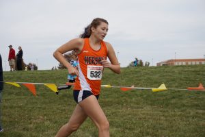 On October 29, 2016, HHS junior Andie Demko runs during her district meet. Demko went on to finish fifth at the meet. (Broadcaster/Robert Sterner) 