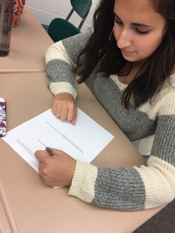 As the first marking period comes to an end, Karis Gould is hard at work in math class on Thursday November 3rd, 2016. She was striving hard to earn a good grade on an assignment to secure her A for the marking period. (Broadcaster/Meredith Gould) 