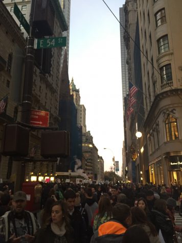 Hundreds of Donald Trump boycotters come out to protest on Saturday, November, 12th. Many chanted various phrases against Trump. (Broadcaster/Kaitlin Christ)