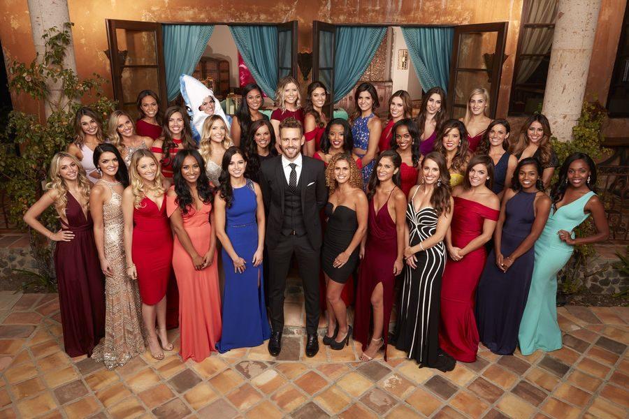The Bachelor cast poses for a group picture on night one. Nick Viall has been selected to be the bachelor for the show’s 21st season after losing on the show three times.
(ABC/Craig Sjodin)