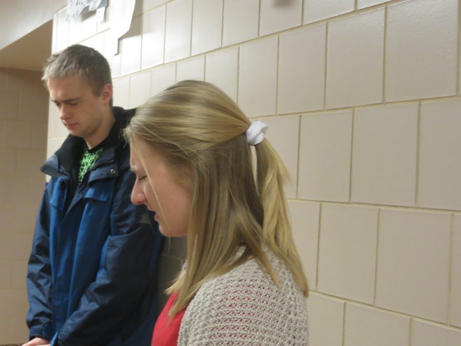 Sarah Haverstick takes her turn to pray for the students of Hershey High School on January 27, 2017. She led a group of students to the art hallway during the time delegated for prayer walks. (Broadcaster/Echo Rogers)