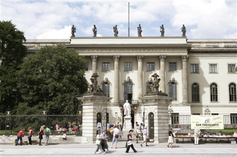 The entrance of the main building of the Humboldt University. Berlin, August 9, 2006. (AP Photo/Jan Bauer)
