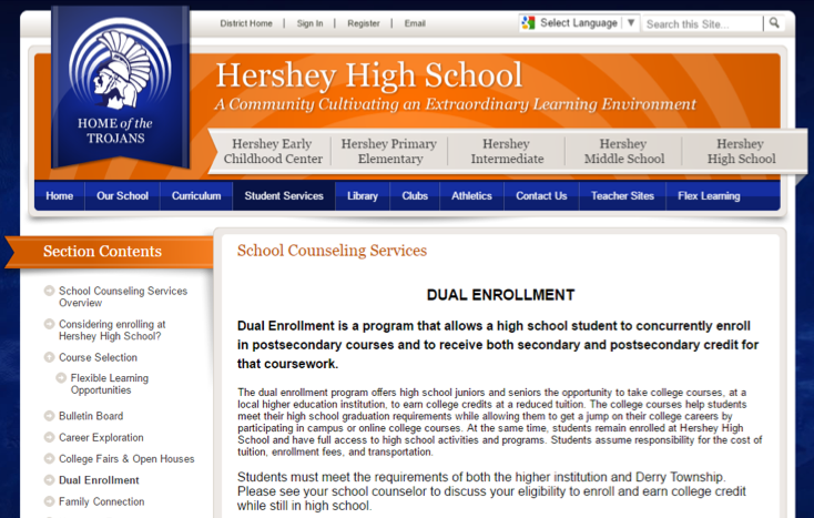 If you are interested in dual enrollment, visit the dual enrollment page of the school counseling services to find out more information. Dual enrollment has been an option for HHS for about 10 years. (Screenshot/ Elizabeth Newman)
