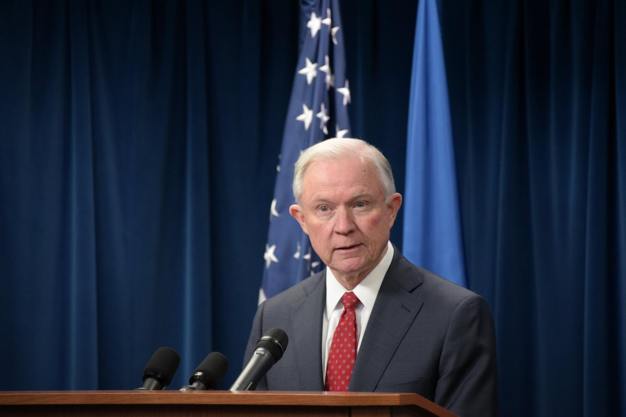 U.S. Attorney General Jeff Sessions speaks to reporters about President Trump’s Executive Order on Protecting the Nation from Foreign Terrorist Entry on March 6, 2017.  Sessions announced the end of DACA, the Deferred Action for Childhood Arrivals, in six months time. (Department of Homeland Security/Jetta Disco)
