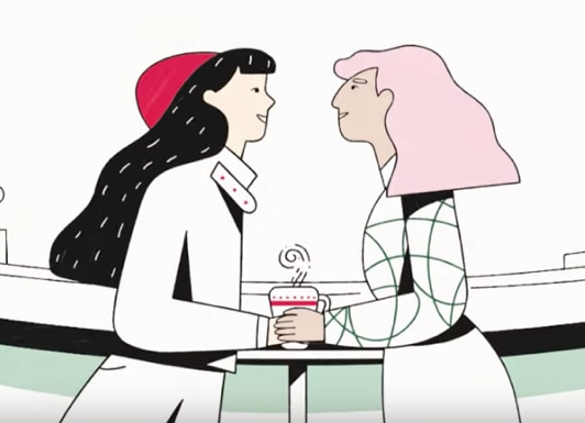 The animated advertisement was shared on Instagram and YouTube to promote the holiday accessories at Starbucks. Many believe that this shows Starbucks’s support for same-sex couples. (Starbucks via YouTube)
