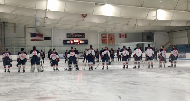 The Hershey Trojans stand for the national anthem prior to the game. The Trojans record improved to 7-1-1. (Broadcaster/Leah Koppenhaver)