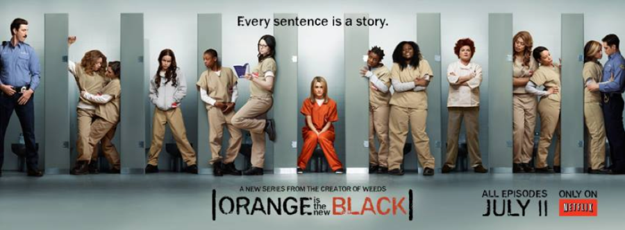 Piper Chapman (center), main character, amongst her other jailmates pictured on the poster for season five of the show. Orange is the New Black has a staggering 91% rating on Rotten Tomatoes, one of the highest for a Netflix show. (Netflix)