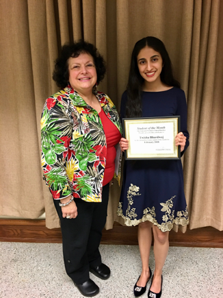 President of the Federated Women’s Club, Sharon Gettel (left) and Twisha Bhardwaj (right) pose after Bhardwaj's speech to the club. Bhardwaj plans to study neuroscience or human biology at Dartmouth College.  (Submitted by Twisha Bhardwaj) 