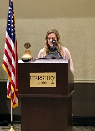 Megan Sassaman gives her speech at the Hershey Lodge in Hershey, PA. She plans to go to the University of Maryland to major in engineering. (Submitted/Megan Sassaman) 