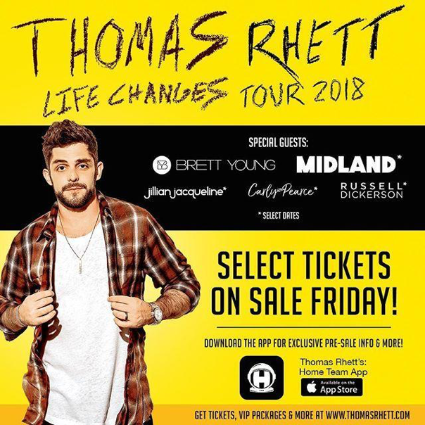 Thomas Rhett announces his “Life Changes” tour. Tickets went on sale November 23, 2018. (Thomas Rhett Official Website )