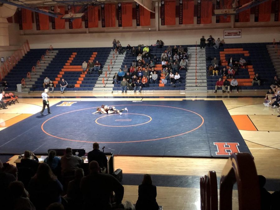 Donte Hibert won by 8-5 decision to give the Trojans a lead of 31-30 in the middle of the match. The Trojans record is now 9-1. (Broadcaster/Clare Canavan)