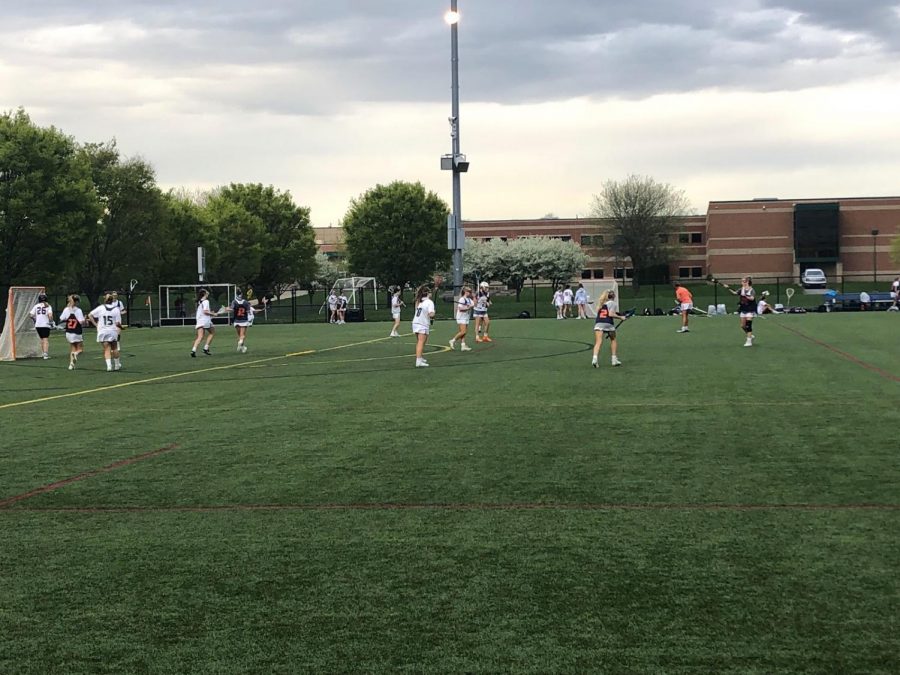 The Hershey girls’ lacrosse team warms up for the game against Mechanicsburg on April 23, 2019. They won the game 18-0. (Broadcaster/Eva Baker)