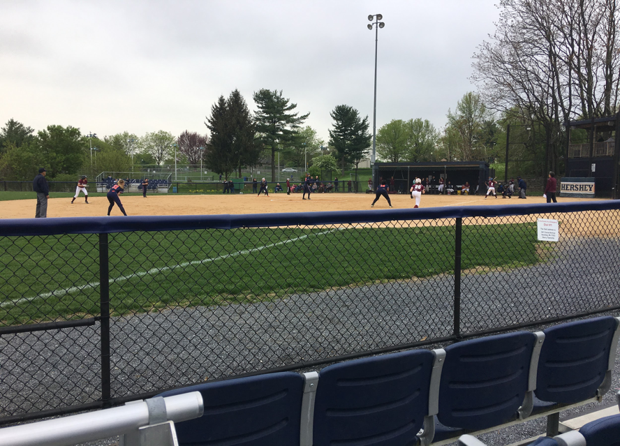 Hershey Softball playing defense while bases are loaded. The Trojans got defeated by 13-4 to the Mechanicsburg Wildcats. (Broadcaster/Allie Balcomb)