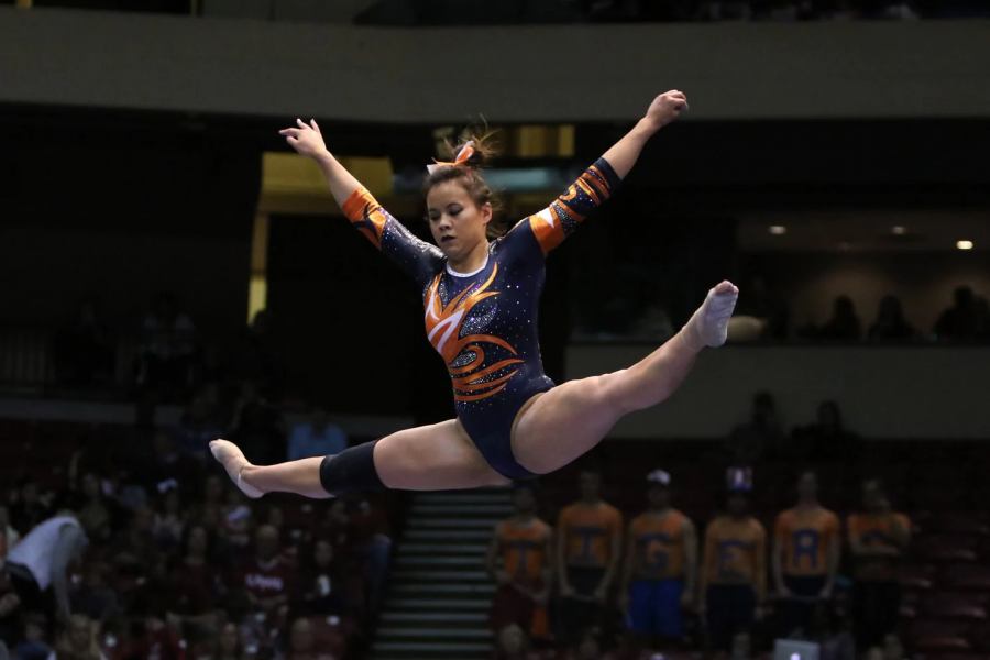 Auburn gymnast, Samantha Cerio, is competing at the NCAA Regionals gymnastics meet on April 8th, 2018. Cerio suffered a horrific injuries to both legs on Friday night. (Michael Wade/Icon Sportswire/AP)