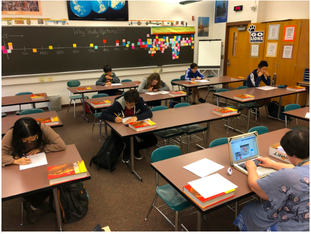 The Hershey High School Memory Team attended a practice after school on October 3, 2019. The team studied a poem and later practiced memorizing a deck of cards. (Broadcaster/Maeve Reiter)