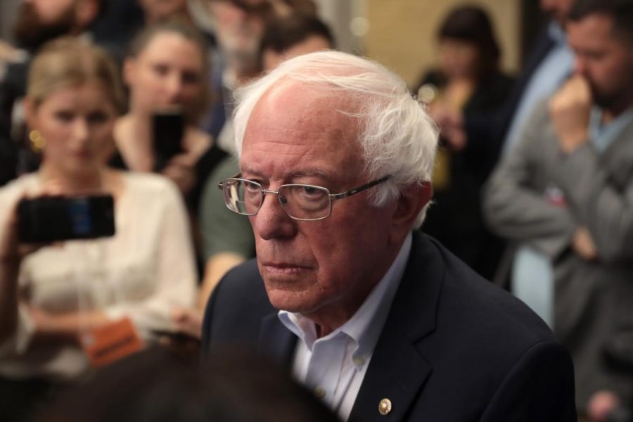 U.S. Senator Bernie Sanders speaking with the media at the 2019 Iowa Federation of Labor Convention hosted by the AFL-CIO at the Prairie Meadows Hotel in Altoona, Iowa.  Sanders announced on April 8, 2020 he is suspending his campaign.  (Gage Skidmore/CC BY-SA 2.0)