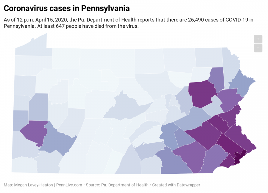 Data shows parts of Pennsylvania with the highest number of coronavirus cases.  Pennsylvania has registered 1,707 deaths due to coronavirus. (PA Department of Health) 