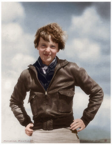 Amelia Earhart before her final flight in 1937.  Earhart’s remains and those of her navigator, Fred Noonan, were never recovered. (oneredsf1//CC BY-NC-SA 2.0)
